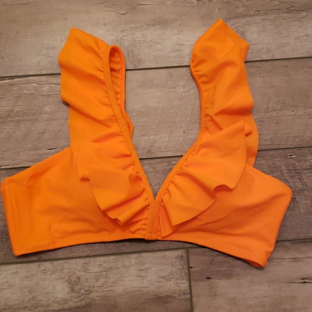 Cupshe orange ruffle bikini top only M
